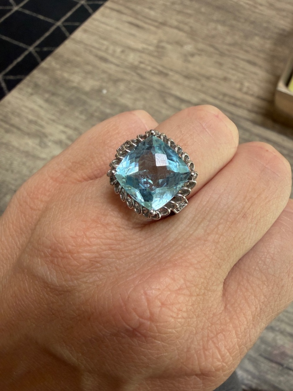 Sterling Silver Swiss Blue Topaz Cushion-Cut Cocktail Ring